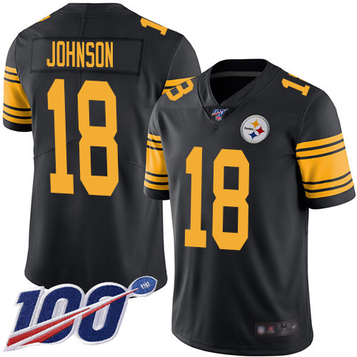Men Pittsburgh Steelers Football 18 Limited Black Diontae Johnson 100th Season Rush Vapor Untouchable Nike NFL Jersey
